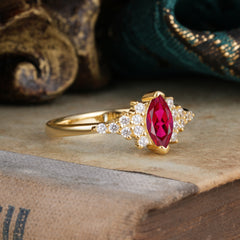 2 Prong Marquise Cut Vintage Ruby Engagement Ring Wedding Ring