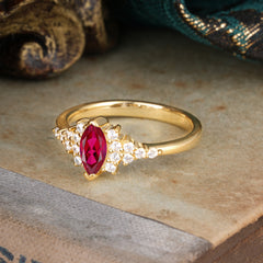 2 Prong Marquise Cut Vintage Ruby Engagement Ring Wedding Ring