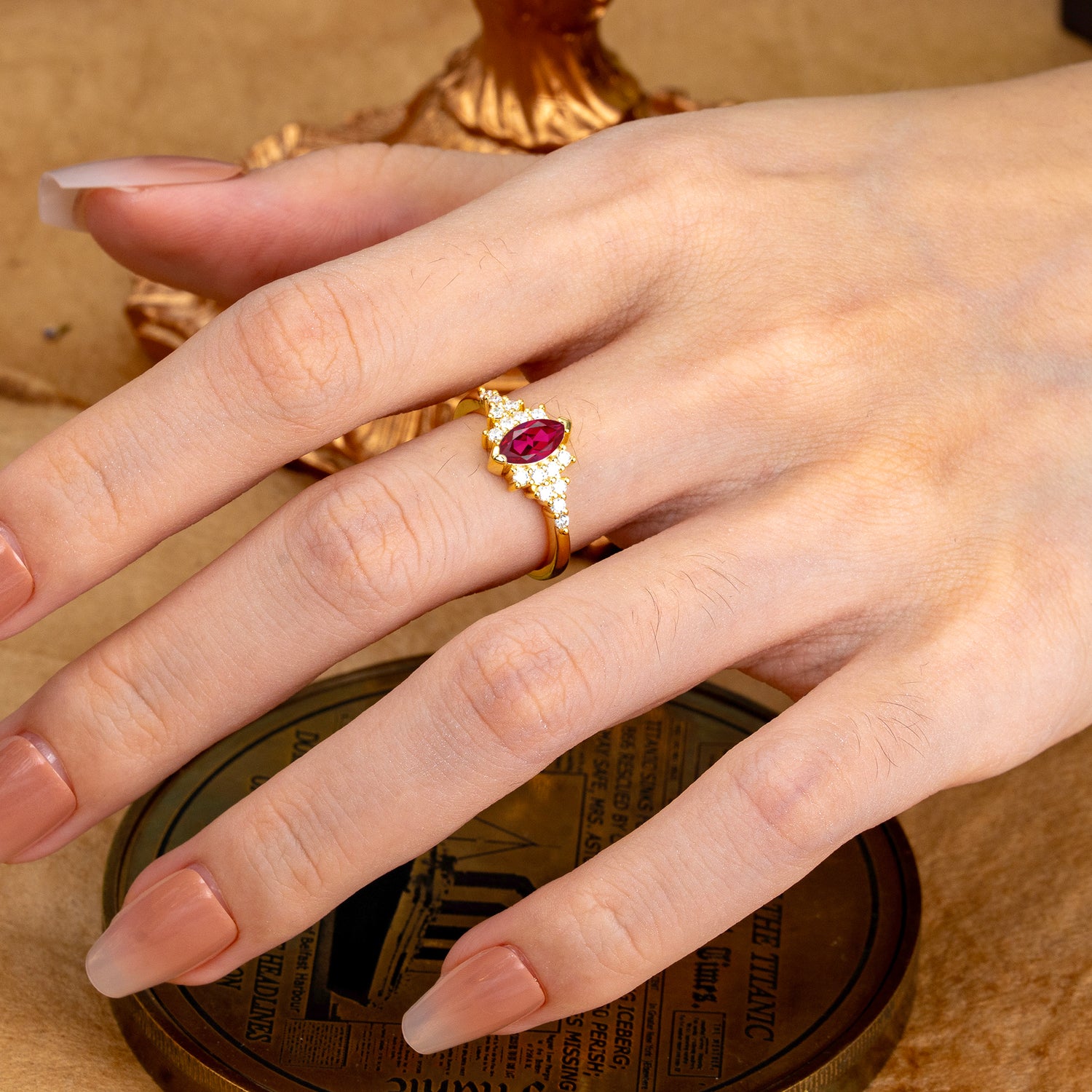2 Prong Marquise Cut Vintage Ruby Engagement Ring