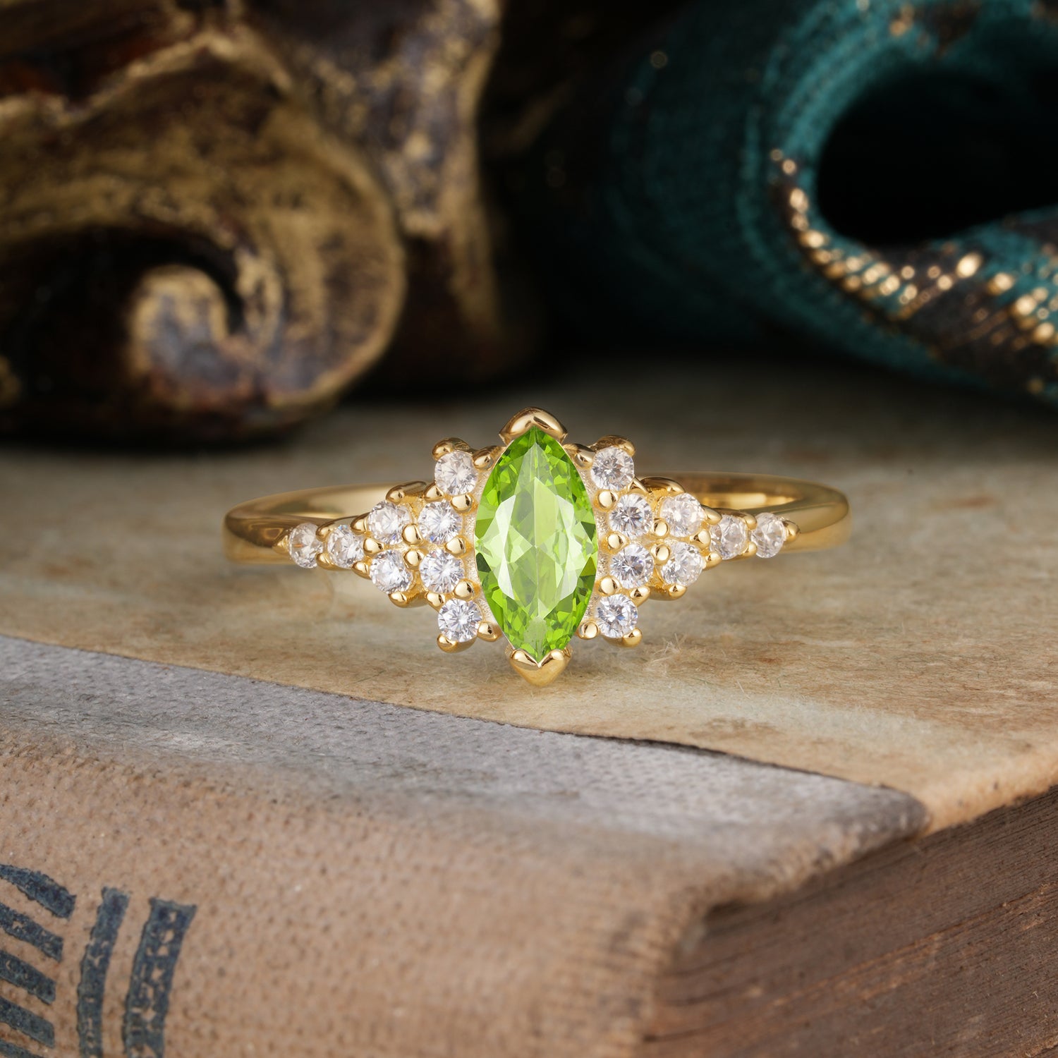Marquise Cut Vintage Peridot Engagement Ring