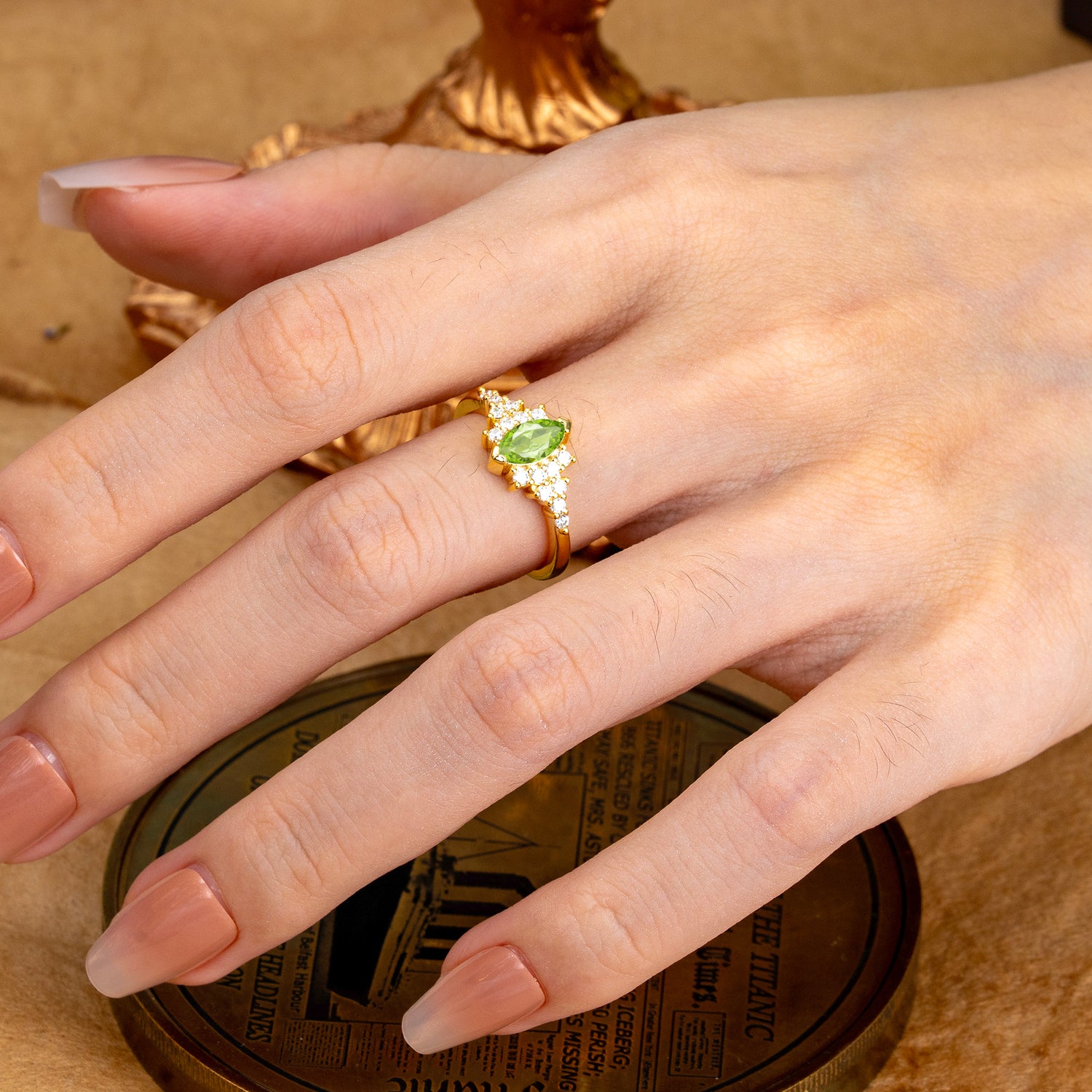 Marquise Cut Vintage Peridot Engagement Ring