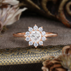 Flower Inspired Unique Cluster Ring Round Cut Moissanite Engagement Ring