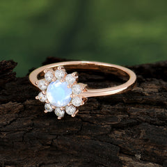 Flower Inspired Unique Cluster Ring Round Cut Moonstone Engagement Ring