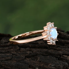 Flower Inspired Unique Cluster Ring Round Cut Moonstone Engagement Ring