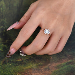 Flower Inspired Unique Cluster Ring Round Cut Moonstone Engagement Ring