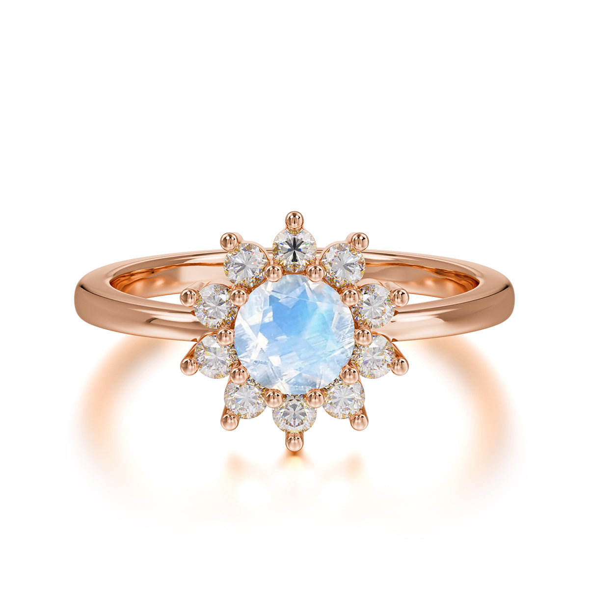 Flower Inspired Unique Cluster Ring Round Cut Moonstone Engagement Ring