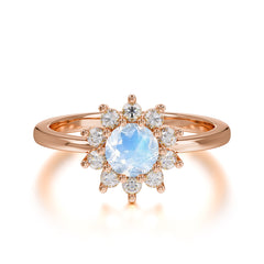 Flower Inspired Unique Cluster Ring Round Cut Moonstone Engagement Ring