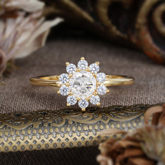 Flower Inspired Unique Cluster Ring Round Cut Moissanite Engagement Ring