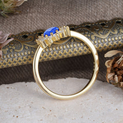Flower Inspired Unique Cluster Ring Round Cut Sapphire Engagement Ring