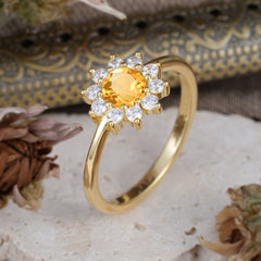 Flower Inspired Unique Cluster Ring Round Cut Citrine Engagement Ring
