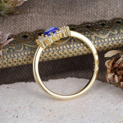 Flower Inspired Unique Cluster Ring Round Cut Tanzanite Engagement Ring