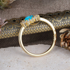 Flower Inspired Unique Cluster Ring Round Cut Turquoise Engagement Ring