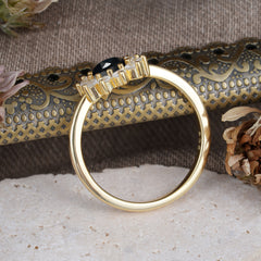 Flower Inspired Unique Cluster Ring Round Cut Black Onyx Engagement Ring