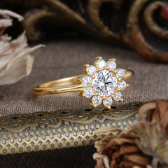 Flower Inspired Unique Cluster Ring Round Cut Lab Diamond Engagement Ring