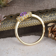 Flower Inspired Unique Cluster Ring Round Cut Amethyst Engagement Ring