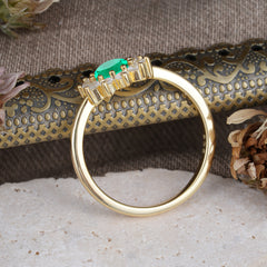 Flower Inspired Unique Cluster Ring Round Cut Emerald Engagement Ring