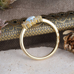 Flower Inspired Unique Cluster Ring Round Cut Natural Moonstone Engagement Ring