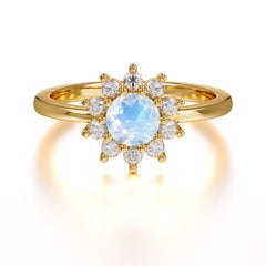 Flower Inspired Unique Cluster Ring Round Cut Moonstone Engagement Ring