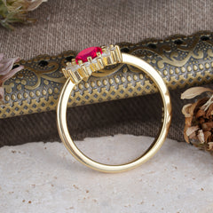 Flower Inspired Unique Cluster Ring Round Cut Ruby Engagement Ring