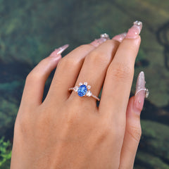 2 Carat Cluster Sapphire Promise Ring Unique Oval Shaped Pave Halo Ring