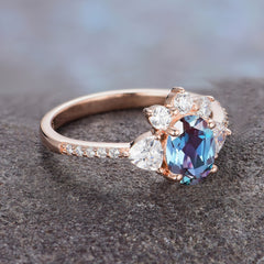 2 Carat Cluster Alexandrite Promise Ring Unique Oval Shaped Pave Halo Ring