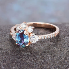 2 Carat Cluster Alexandrite Promise Ring Unique Oval Shaped Pave Halo Ring