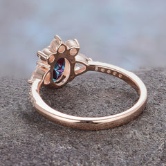 2 Carat Cluster Alexandrite Promise Ring Unique Oval Shaped Pave Halo Ring