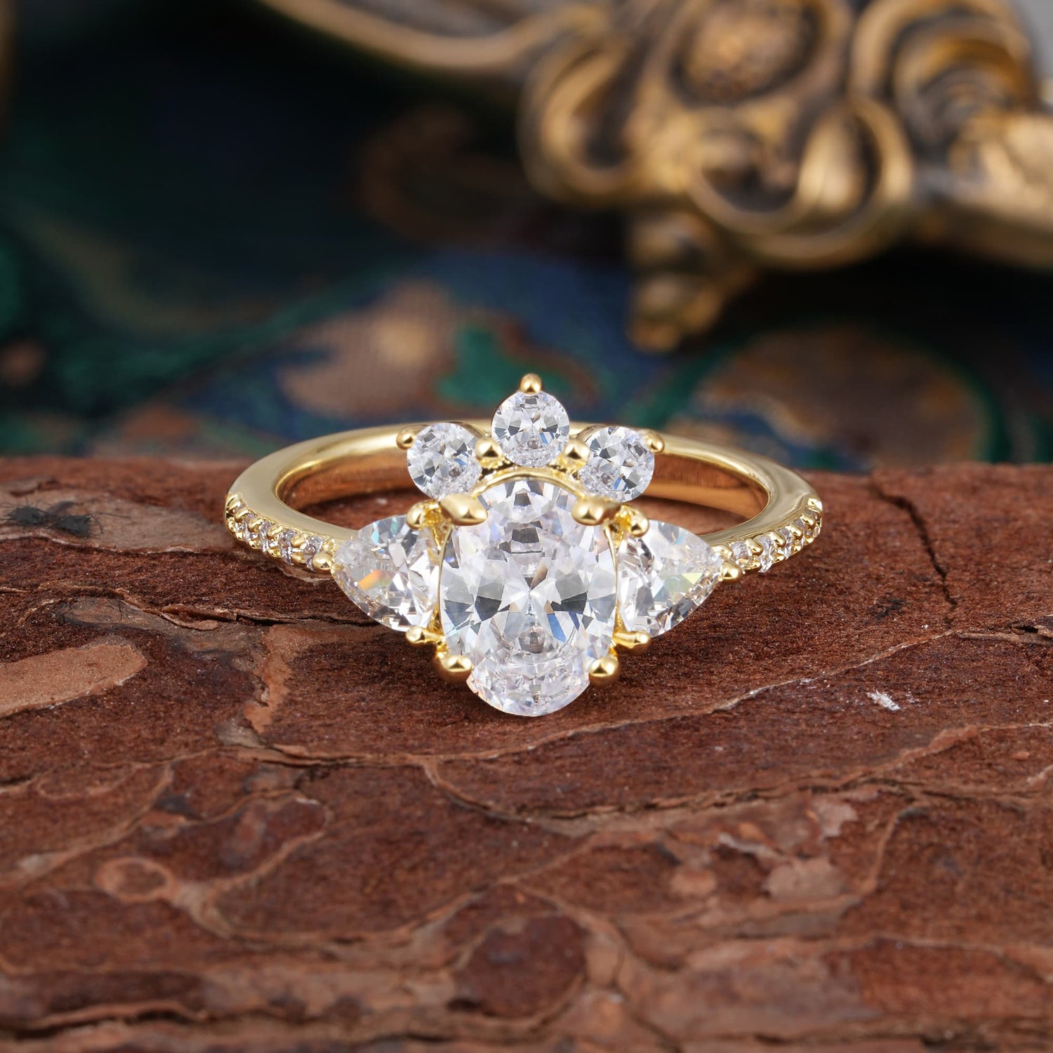 2 Carat Cluster White Moissanite Promise Ring Unique Oval Shaped Pave Halo Ring