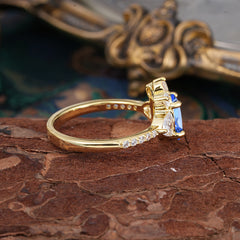 2 Carat Cluster Sapphire Promise Ring Unique Oval Shaped Pave Halo Ring