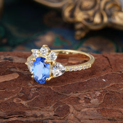 2 Carat Cluster Sapphire Promise Ring Unique Oval Shaped Pave Halo Ring