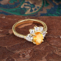 2 Carat Cluster Citrine Promise Ring Unique Oval Shaped Pave Halo Ring