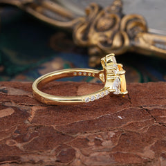 2 Carat Cluster Citrine Promise Ring Unique Oval Shaped Pave Halo Ring