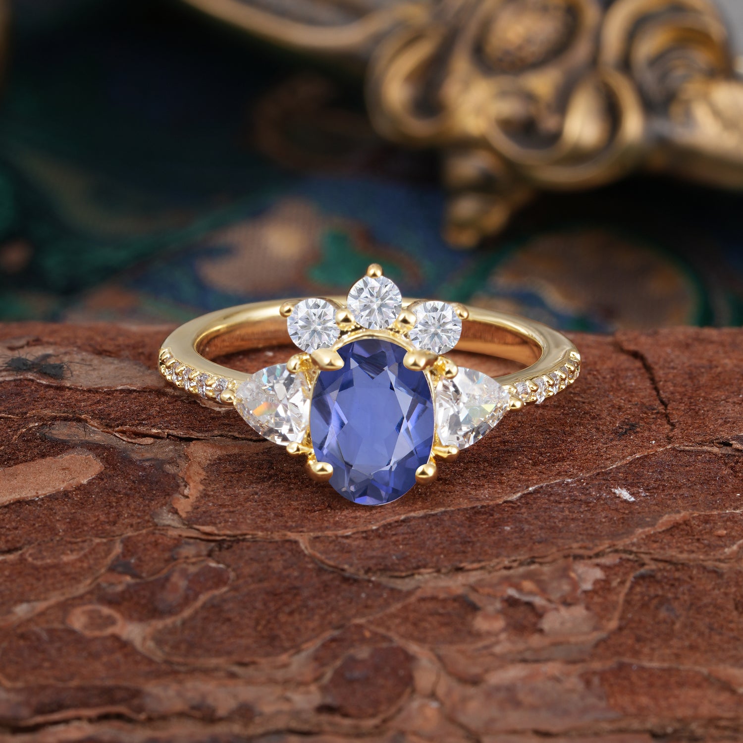 2 Carat Cluster Tanzanite Unique Oval Shaped Engagement Ring