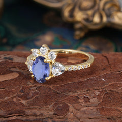 2 Carat Cluster Tanzanite Promise Ring Unique Oval Shaped Pave Halo Ring