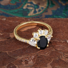 2 Carat Cluster Black Onyx Promise Ring Unique Oval Shaped Pave Halo Ring