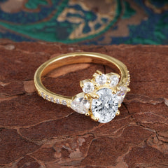 2 Carat Cluster Lab Diamond Promise Ring Unique Oval Shaped Pave Halo Ring
