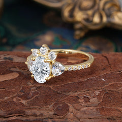 2 Carat Cluster Lab Diamond Promise Ring Unique Oval Shaped Pave Halo Ring