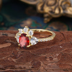 2 Carat Cluster Garnet Promise Ring Unique Oval Shaped Pave Halo Ring