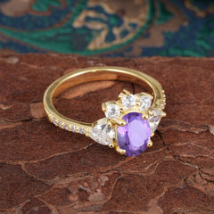 2 Carat Cluster Amethyst Promise Ring Unique Oval Shaped Pave Halo Ring