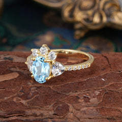 2 Carat Cluster Aquamarine Promise Ring Unique Oval Shaped Pave Halo Ring