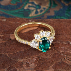 2 Carat Cluster Emerald Promise Ring Unique Oval Shaped Pave Halo Ring