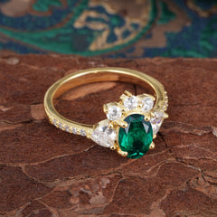 2 Carat Cluster Emerald Promise Ring Unique Oval Shaped Pave Halo Ring