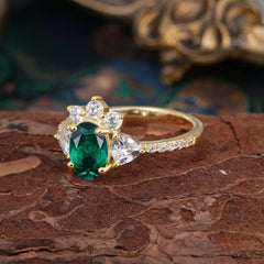 2 Carat Cluster Emerald Promise Ring Unique Oval Shaped Pave Halo Ring