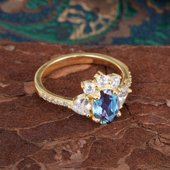 2 Carat Cluster Alexandrite Promise Ring Unique Oval Shaped Pave Halo Ring