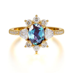 2 Carat Cluster Alexandrite Promise Ring Unique Oval Shaped Pave Halo Ring