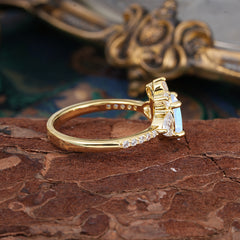 2 Carat Cluster Moonstone Promise Ring Unique Oval Shaped Pave Halo Ring