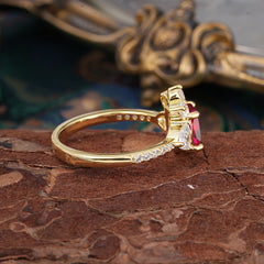 2 Carat Cluster Ruby Promise Ring Unique Oval Shaped Pave Halo Ring