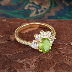 2 Carat Cluster Peridot Promise Ring Unique Oval Shaped Pave Halo Ring
