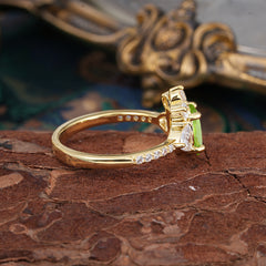 2 Carat Cluster Peridot Promise Ring Unique Oval Shaped Pave Halo Ring