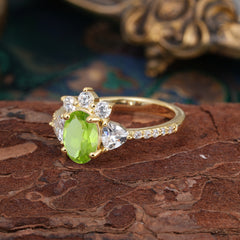 2 Carat Cluster Peridot Promise Ring Unique Oval Shaped Pave Halo Ring